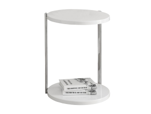 Monarch 24" Modern Round Top Chrome Metal Frame Side Accent End Table - Glossy White Finish