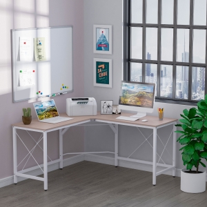 HOMCOM L-Shaped Computer Desk Office Wood Corner PC Workstation Large Gaming Desk Home Office Table 150x55x76cm Oak