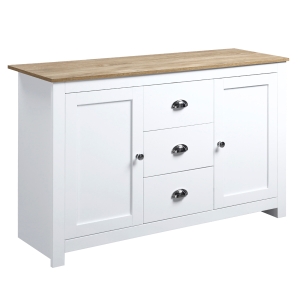 HOMCOM Kitchen Sideboard with Adjustable Shelves, Dining Buffet Cabinet with 3 Storage Drawers, White