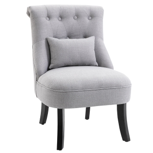 HOMCOM Small Single Home Living Room Fabric Solid Wood Leg Upholstered Dining Chair W/ Pillow