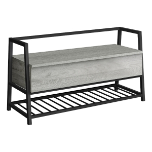 Monarch 42" L Flip-Top Storage Bench with Metal Frame and Shoe Rack - Grey / Black Metal