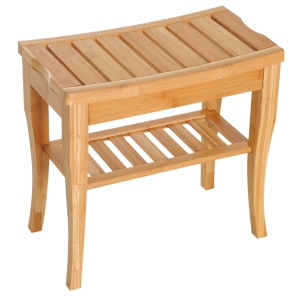 HomCom 20" Long Bamboo Wood Shower Bench Seat with Lower Storage Shelf