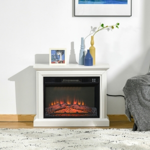 HOMCOM 31" Electric Fireplace with Dimmable Flame Effect and Mantel, Freestanding Heater Corner Firebox with Log Hearth and Remote Control, 1400W, White