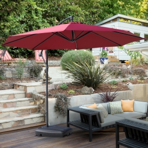 Outsunny Portable Umbrella Base Parasol Stand for Cantilever Umbrella Water Sand Fillable w/ 2 Wheels Black
