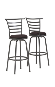 Monarch 2 Piece 43" Contemporary Microfiber Seat Slat-Back Metal Framed Swivel Barstool Chair Set - Black / Grey Finish