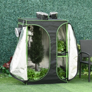 Outsunny Mylar Hydroponic Grow Tent with Vents and Floor Tray for Indoor Plant Growing
