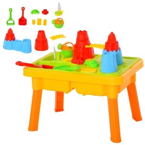 Qaba Kids Sand and Water Table with Lid Accessories 23.25" L x 16.5" W x 14.5" H - Multicolor