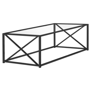 Monarch 44" Contemporary Tempered Glass Coffee Table with X-Design Metal Base - Black Nickel