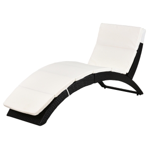 Outsunny Outdoor Patio Folding PE Rattan Wicker Poolside Chaise Lounge Chair with Easy Folding Design