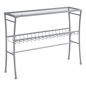 Monarch 42" Contemporary Tempered Glass Top 2-Tier Metal Framed Wire Shelf Accent Console Table - Silver Finish