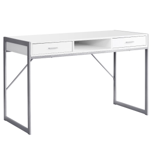 Monarch 48" Contemporary Compact Open Concept Computer Writing Desk with Drawers - White / Silver