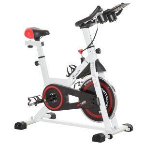 Soozier 17.6 lb Flywheel Indoor Stationary Exercise Bike with LCD Monitor, Adjustable Height & Resistance & Pedal Cage