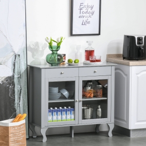 HOMCOM Retro Style Kitchen Sideboard Serving Buffet Storage Cabinet Cupboard with Glass Doors and Drawers, Adjustable Shelves
