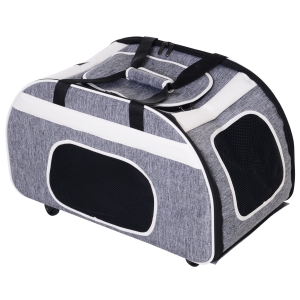 PawHut Foldable Pet Travel Carrier with Wheels Oxford Fabric Aluminum Small to Medium Cats and Dogs Grey and White