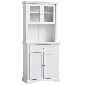 HOMCOM 71" Traditional Freestanding Kitchen Buffet with Hutch, Pantry Cabinet with 4 Doors, 3-Level Adjustable Shelves, and 1 Drawer, White