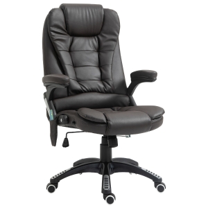 HOMCOM High Back Executive Massage Office Chair with 6 Point Vibration, 5 Modes, Faux Leather Heated Reclining Desk Chair, Dark Brown