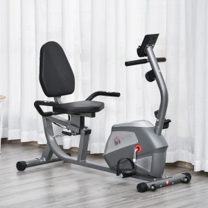 Soozier Exercise Training Bike 8 Adjustable Resistance Cycling Bike Workout Stationary, Pad Holder Bottle Holder w/ LCD Monitor, Grey