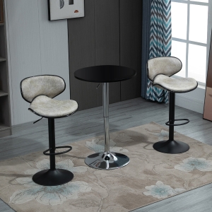 HOMCOM Vintage Bar Stool Set of 2 Faux Leather Adjustable Height Armless Chairs with Swivel Seat, Grey