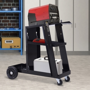 DURHAND 3 Tier Welding Cart Welder Trolley Garage Welding/Plasma Cutter Cart for Tanks Gas Bottles w/ Safety Chain Black