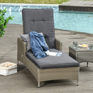 Outsunny Patio PE Rattan Wicker Chaise Lounge Chair Outdoor 5-Position Adjustable Recliner Lounge Furniture w/ Cushion for Garden Poolside Balcony Deep Grey