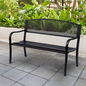 Outsunny Outdoor Patio 2-Seat Garden Bench Park Bench Yard Loveseat Steel Black