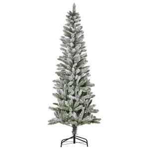 HOMCOM 6ft Artificial White Flocked Christmas Tree Pencil Tree for Holiday Home Décor