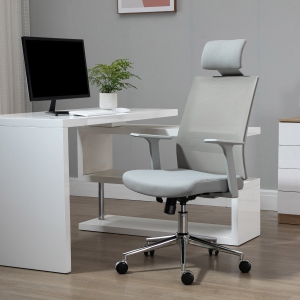 Vinsetto High Back Office Chair Swivel Task Chair with Lumbar Back Support, Breathable Mesh, and Adjustable Height, Headrest, Grey