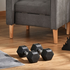Soozier Rubber Dumbbells Weight Set, Total 50lbs(25lbs Each) Dumbbell Hand Weight for Body Fitness Training for Home Office Gym, Black