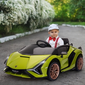 Aosom Compatible 12V Battery-powered Kids Electric Ride On Car Lamborghini SIAN Toy with Parental Remote Control Music Lights MP3 for 3-5 Years Old Green