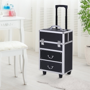 HOMCOM Professional Rolling Makeup Case Salon Beauty Cosmetic Jewelry Organizer Trolley with 2 Wheels (Black)