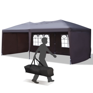 Outsunny 10' x 20' Outdoor Gazebo Canopy Party Wedding Party Tent with 4 Removable Sidewalls - Brown