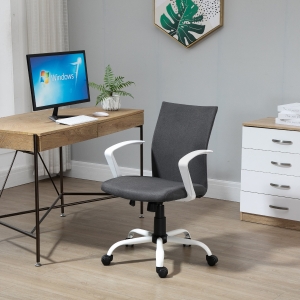Vinsetto Office Chair Linen Swivel Computer Desk Office Chair Study Task Chair with Wheels, Arm, Charcoal Grey
