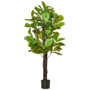 HOMCOM 5ft Artificial Fiddle Leaf Fig Tree, Faux Decorative Plant in Nursery Pot for Indoor or Outdoor Décor