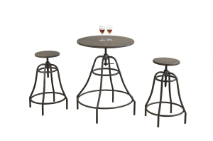 Monarch 3 Piece Distressed Wood Top Pub Table and Barstool Chair Dining Set