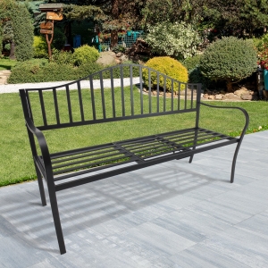 Outsunny Outdoor Garden Bench Porch Loveseat All Weather Metal Frame Black w/ Retractable Middle Table