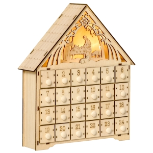 HOMCOM Christmas Advent Calendar, Wooden Countdown House Décor w/ Bible Manger Scene