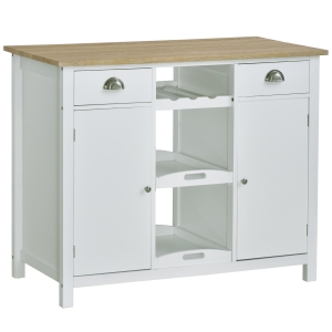 HOMCOM Wooden Storage Sideboard, Buffet Cabinet with Shelf, Wine Rack, 2 Drawers, White/Oak
