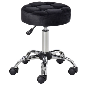 HOMCOM Round Rolling Stool Chair Height Adjustable Swivel Salon Stool with Wheels Black