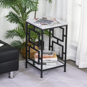 HOMCOM Modern Faux Marble Living Room Accent Side Coffee Table End Desk w/Metal Frame