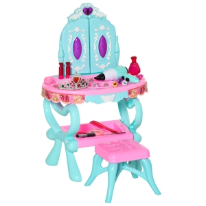 Qaba 32 PCS Kids Vanity Dressing Table Play Set w/ Magic Princess Mirror, Light & Music