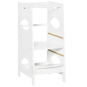 HOMCOM Kids kitchen step stool Step Stool Toddler with Adjustable Standing Platform, White