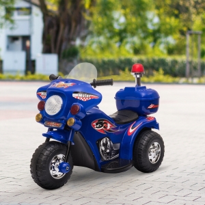 Aosom Ride-on Electric Motorcycle for Kids with Music & Horn Buttons, Stable 3-Wheel Design, & Rear Storage Space, Blue