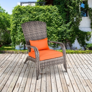 Outsunny Outdoor Classic Rattan Adirondack Deck Chair Armrest Lounge Chair with Cushion Orange