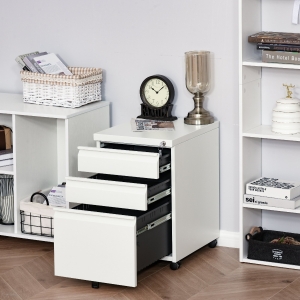 Vinsetto Metal 3 Drawer Mobile Locking Filing Cabinet Under Desk for Legal & Letter Files