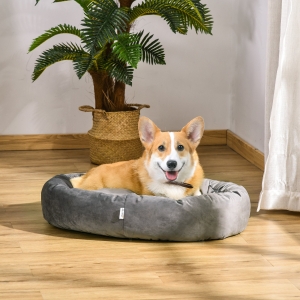 PawHut Pet Bed, Soft Velvet Lounge Sleeper, Machine Washable Cushion, Soft Padding, Zippered Cover, Portable, for Medium Dogs, Dark Grey
