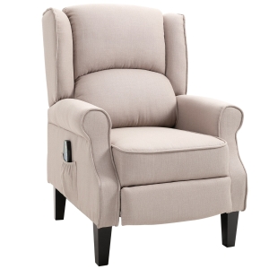 HOMCOM Wingback Heated Vibrating Accent Sofa Vintage Upholstered Massage Recliner Chair Push-back with Remote Controller - Beige