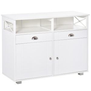 HOMCOM Sideboard Buffet Cabinet with Storage Drawers, Large Tabletop and Crossbar Side Design, White