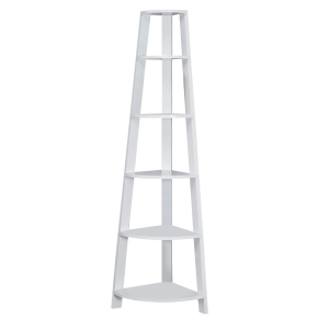 Monarch 72" Contemporary 5-Shelf Wood Grain-Look Corner Accent Display Bookcase - White Finish