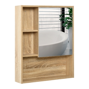 Kleankin Wall-Mounted Wooden Storage Bathroom Medicine Cabinet with Mirror Glass Door Adjustable Open Shelf - Oak