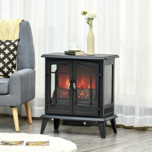 HOMCOM Electric Fireplace Stove, Freestanding Indoor Heater with Realistic Flame Effect, Adjustable Temperature and Overheat Protection, Black